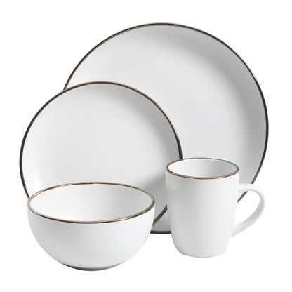 Gibson Home Queenslane 16 Piece Double Bowl Plates and Bowls Dinnerware Sets - Matte Blue