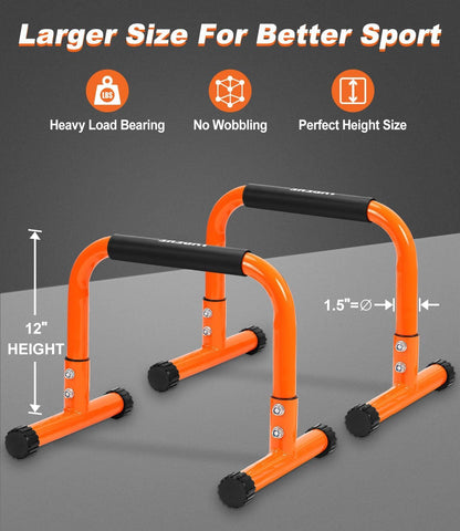 TABEKE Push Up Bar, 12 Inch High Non-Slip Parallettes Bars & Dip Bars With Foam Handles, Heavy-Duty No Wobbling Calisthenics Equipment For Handstand, L-Sit, Gymnastics, Strength Training Home Gym Use