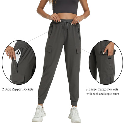 Women's Lightweight Joggers Hiking Cargo Pants-4 Pockets(Grey, Medium)