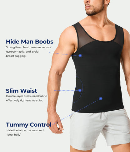 TAILONG Black Compression Shirt Men Shapewear Slimming Body Shaper Vest Workout Tank Top Undershirt