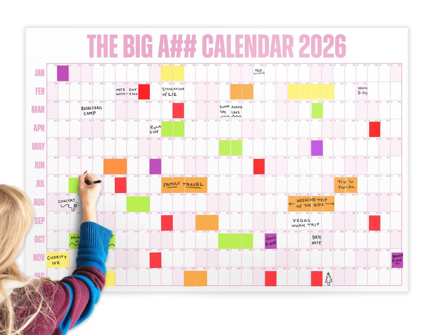 The Big A## Calendar Full-Year Wall Calendar – 2026 Dry-Erase – Includes 1 Marker & 100 Labels – Lightweight, Easy to Hang Yearly Calendar – Year at a Glance – Plan Big Goals & Adventures – Pink