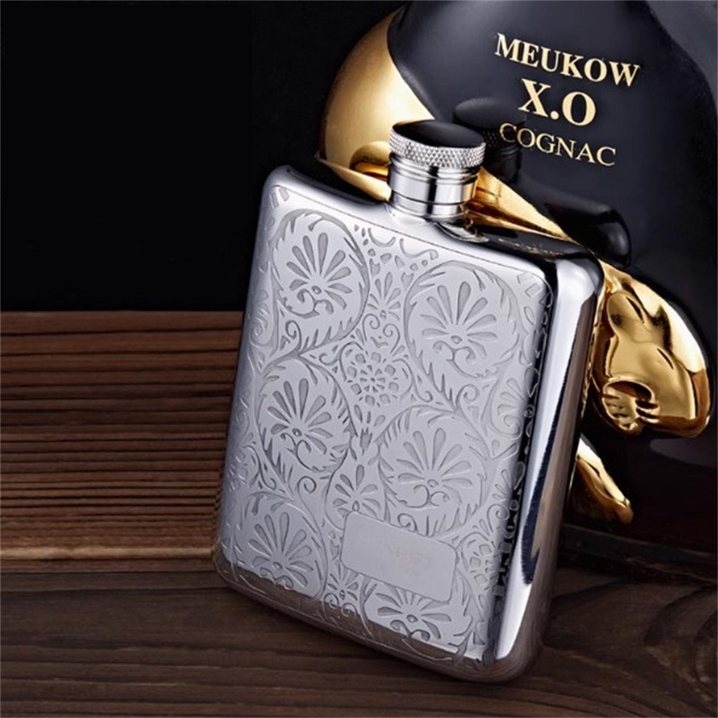Octaville Whiskey Flask Gift Set for Men - Engraved Leather Hip Flask with Gift Box, Funnel & Polishing Cloth | Ideal Groomsmen Gifts, Father’s Day Presents, Birthday Gifts for Him