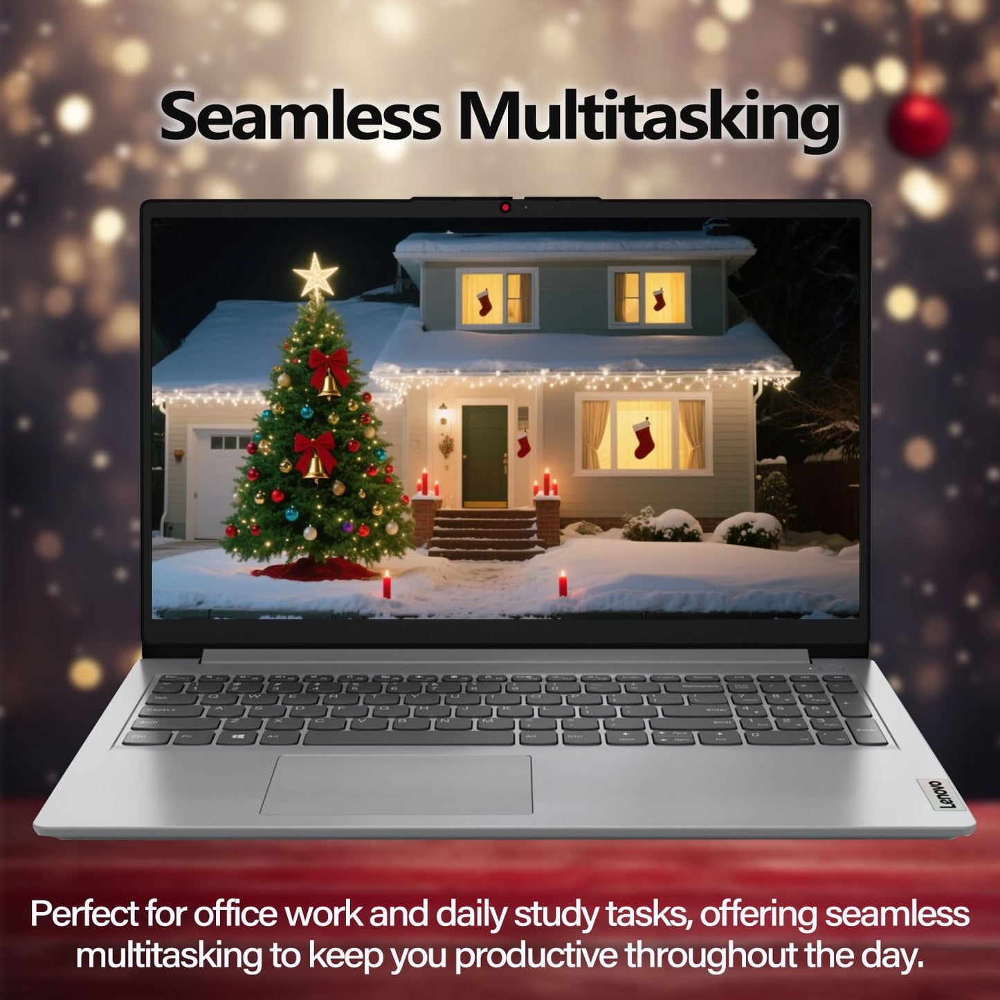 Lenovo AI Home Student Laptop, 15.6" FHD Display, Intel Quad-Cores Processor, 12GB RAM, 128GB + 256GB Storage, 1 Yr Office 365 ADP, HDMI, Wi-Fi 6, Win11 Home, Bundle with Thunderobot Wireless Mouse
