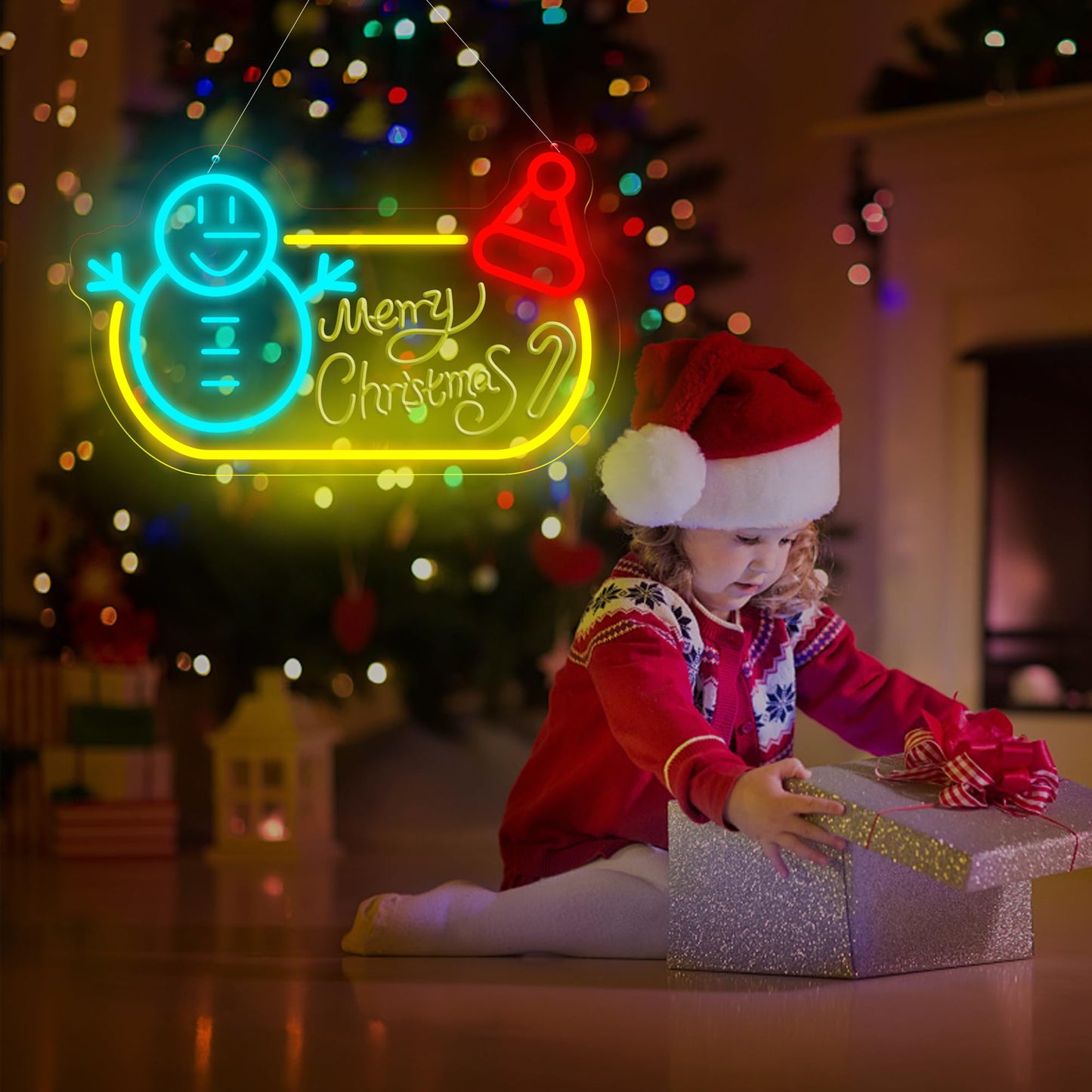 Merry Christmas Snowman Neon Sign 15.7″×9.44″, LED Wall Light – Festive Holiday Decor for Living Room, Shop Window, Office, Christmas Party & New Year Celebration