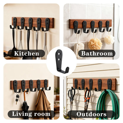 IBERDE Stainless Steel Hooks for Hanging, Heavy Duty Hook, Wall Hooks Key Holder Wall Mount Hanger Coat Hook Garage Storage Screw Utility Hooks, 8 Pack (Black)