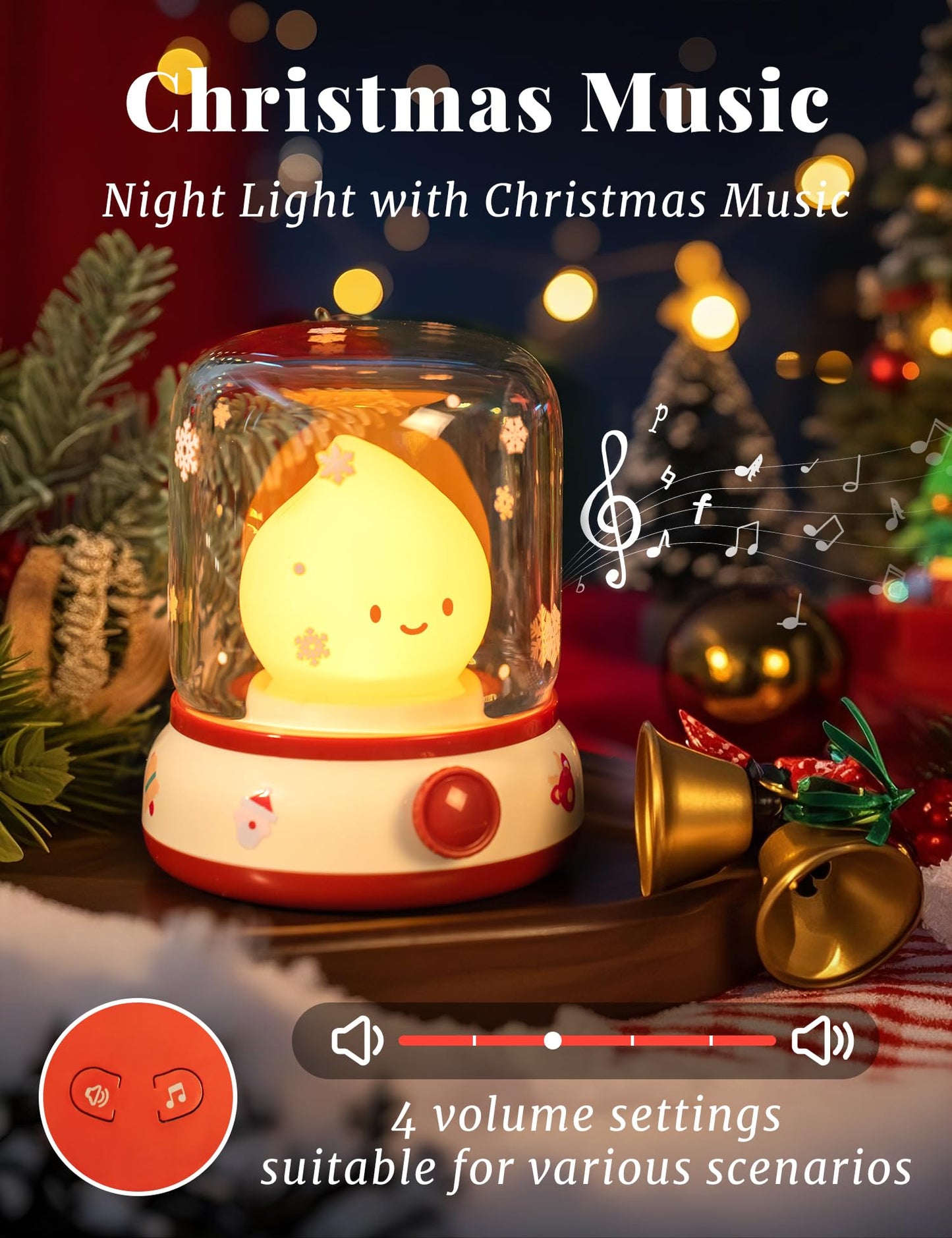 BANDIANCY Christmas Flame Night Light, Cute Night Light with White Noise, Dimming, Rechargeable Portable Small Table Lamp, Best Idea for Christmas Gift Decor