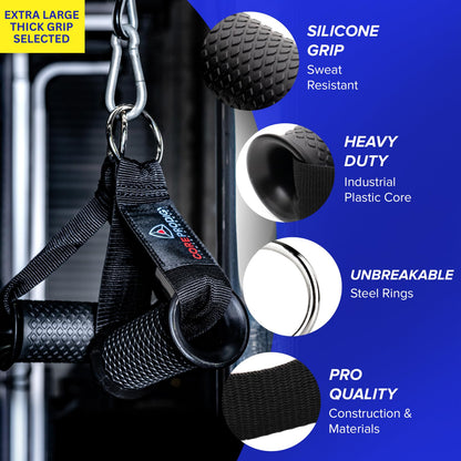 Core Prodigy Heavy Duty Exercise Handles Extra Large Size - Grip Attachments for Cable Machine Pulleys, Gym Equipment, Resistance Bands, and Weight Lifting (Fat/Thick)