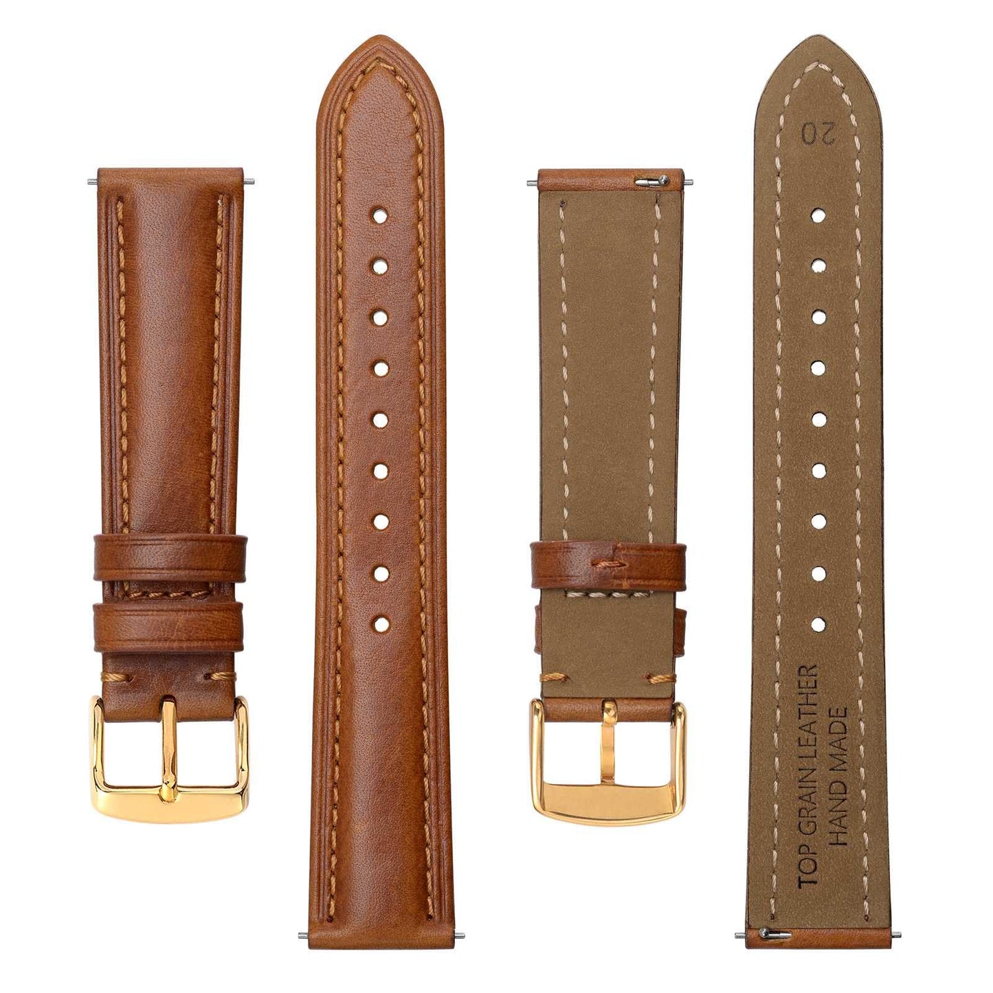 BISONSTRAP Retro Leather Watch Straps for Men, Oil Waxed Calfskin Replacement Band, Quick Release, 19mm, Toffee Brown (Gold Buckle)