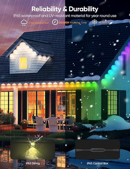 APPECK Permanent Outdoor Lights 100ft with 72 LEDs, DIY Scene Modes, Smart RGBW String Lights Waterproof, App/Remote Control for Christmas, Halloween, Alexa/Google Assistant Compatible, Black