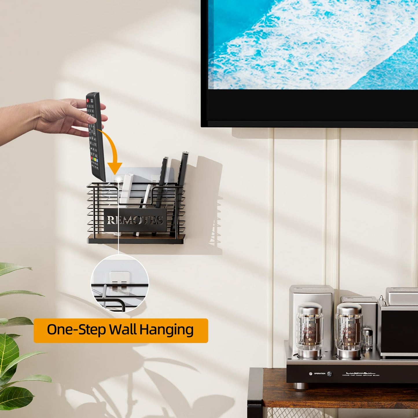 GIGIFTREE Remote Control Holder, 5-Slot TV Remote Holder Wall Mount, Universal Remote Caddy Large Size Design for Wall Table Living Room Bedroom, Easy Installation, Brown