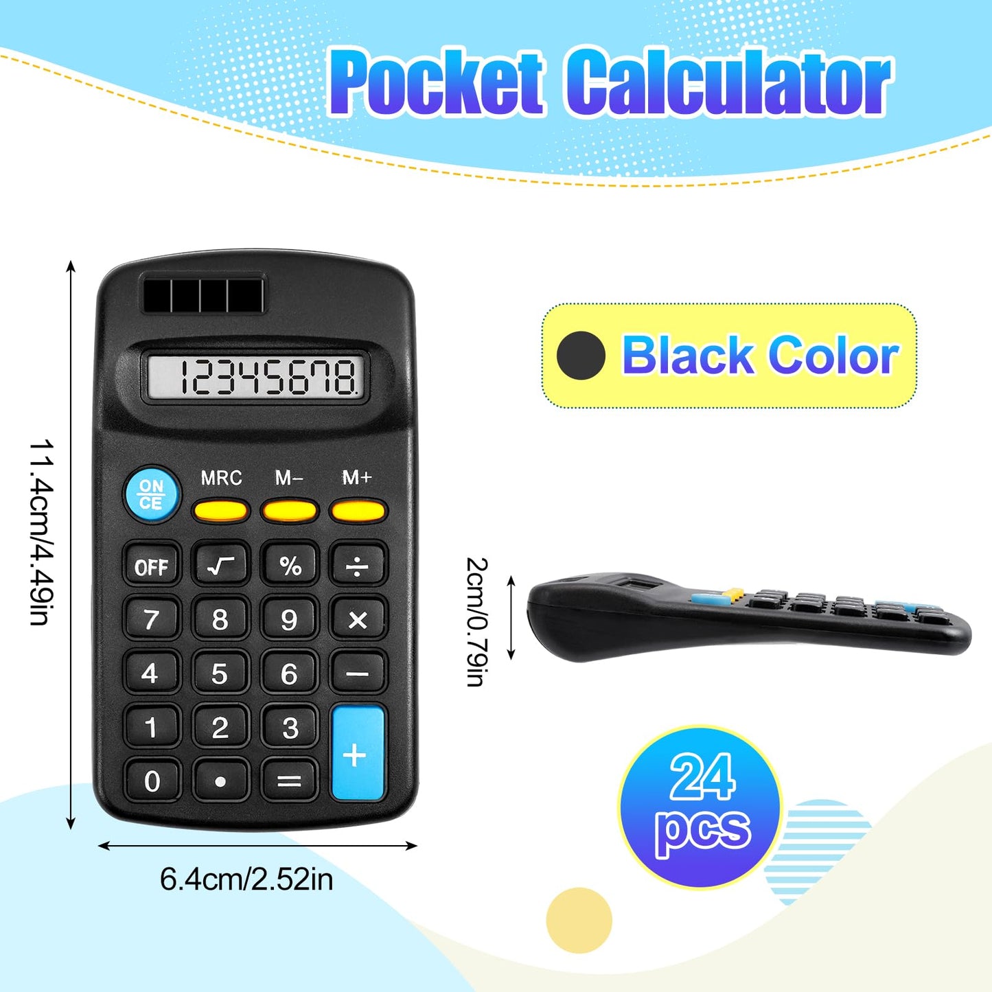 Loccmat 24 Pieces Pocket Calculator,Pocket Size Mini Calculators,Solar Battery Dual Power Function Calculator,8 Digit Display Basic Calculator for Students Kids Home Office(Black)