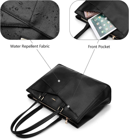 LOVEVOOK Laptop Tote Bag for Women 15.6 Inch Leather Work Bags with Large Cup Holder for Teacher Work Business,Black