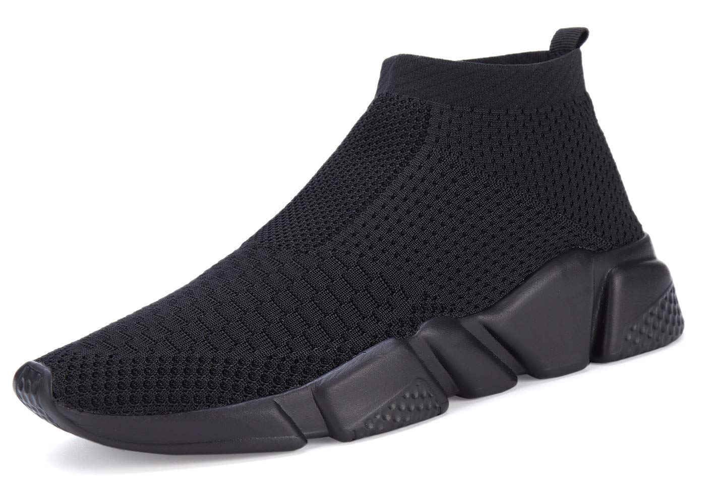 Santiro Sneakers for Men Knit Breathable Sock Slip On Shoes Lightweight Gym Running Sneakers Casual Tennis Walking Shoes All Black 9.5 US