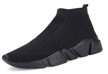 Santiro Sneakers for Men Knit Breathable Sock Slip On Shoes Lightweight Gym Running Sneakers Casual Tennis Walking Shoes All Black 9.5 US