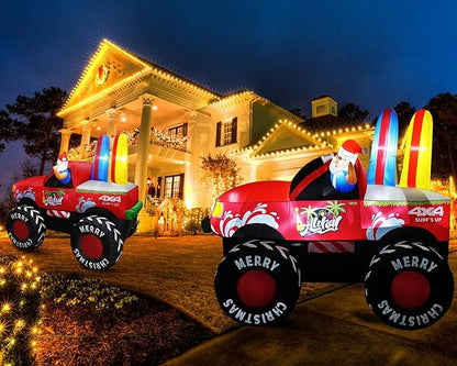 7FT Long Christmas Inflatables Monster Truck Outdoor Decorations, Xmas Blow up Santa Driving Monster Truck, Inflatable Outside Decor for Yard Garden Lawn Party Indoor Home