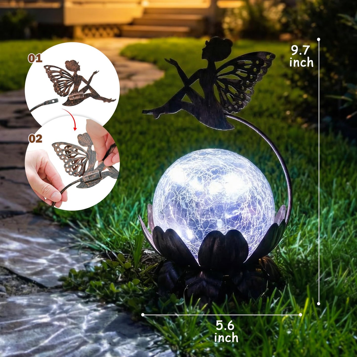 MUMTOP Solar Lantern Fairy Light, Crackle Glass Solar Lights Outdoor LED Waterproof Tabletop Lamp for Table, Yard, Garden, Patio, Lawn Decor or Mother's Day Gifts