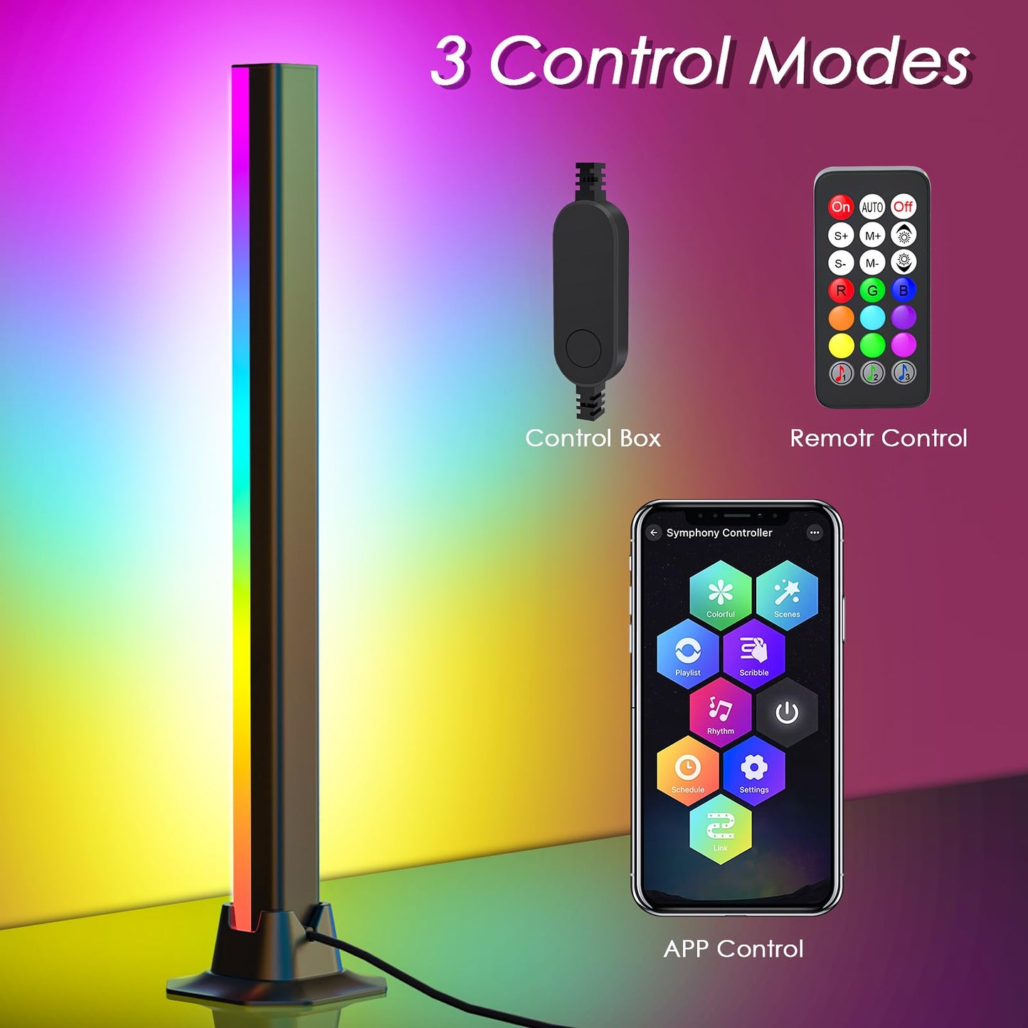 16.5" Smart Light Bar, RGB LED Light Bar for Room, 16 Million Colors Changing, 213 Preset & 8 Scene Modes, Dynamic Music Sync, 3 Control Modes, RGB & IC Ambient Backlight for TV, Gaming Room