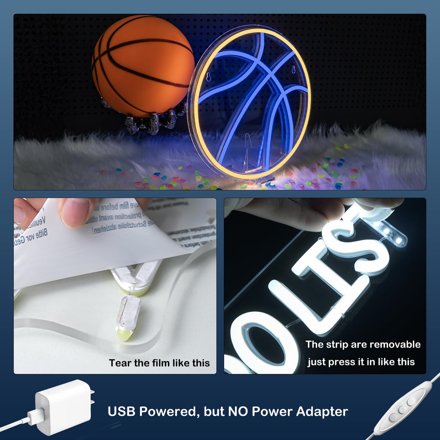 Wanxing Basketball Neon Signs Sport Neon Light Led Sign Neon Sign for Bedroom Led USB Powered Switch Light up Sign Neon Sign for Wall Decor Bedroom Christmas Birthday Signs Kids Gift (Blue Yellow)