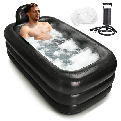 Nevife Inflatable Ice Bath Tub for Adults- Blow Up Bathtub with Cover&Comfort Floor,Foldable Tub for Shower, Spa, Ice Baths, Camping-Includes Hand Pump, XL (63x35.4x19.7 inches)