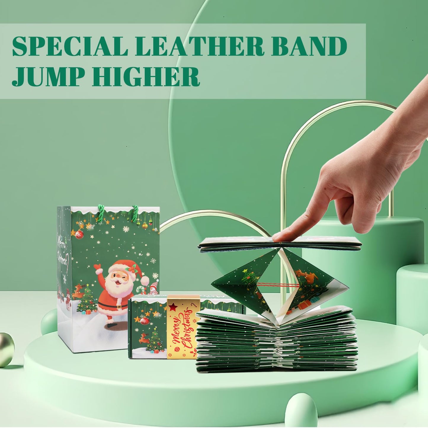 Surprise Gift Box Explosion for Money, Unique Folding Bouncing Red Envelope Gift Box with Confetti, Cash Explosion Luxury for Birthday Anniversary Valentine Proposal (15 Bounces) (Green Christmas)