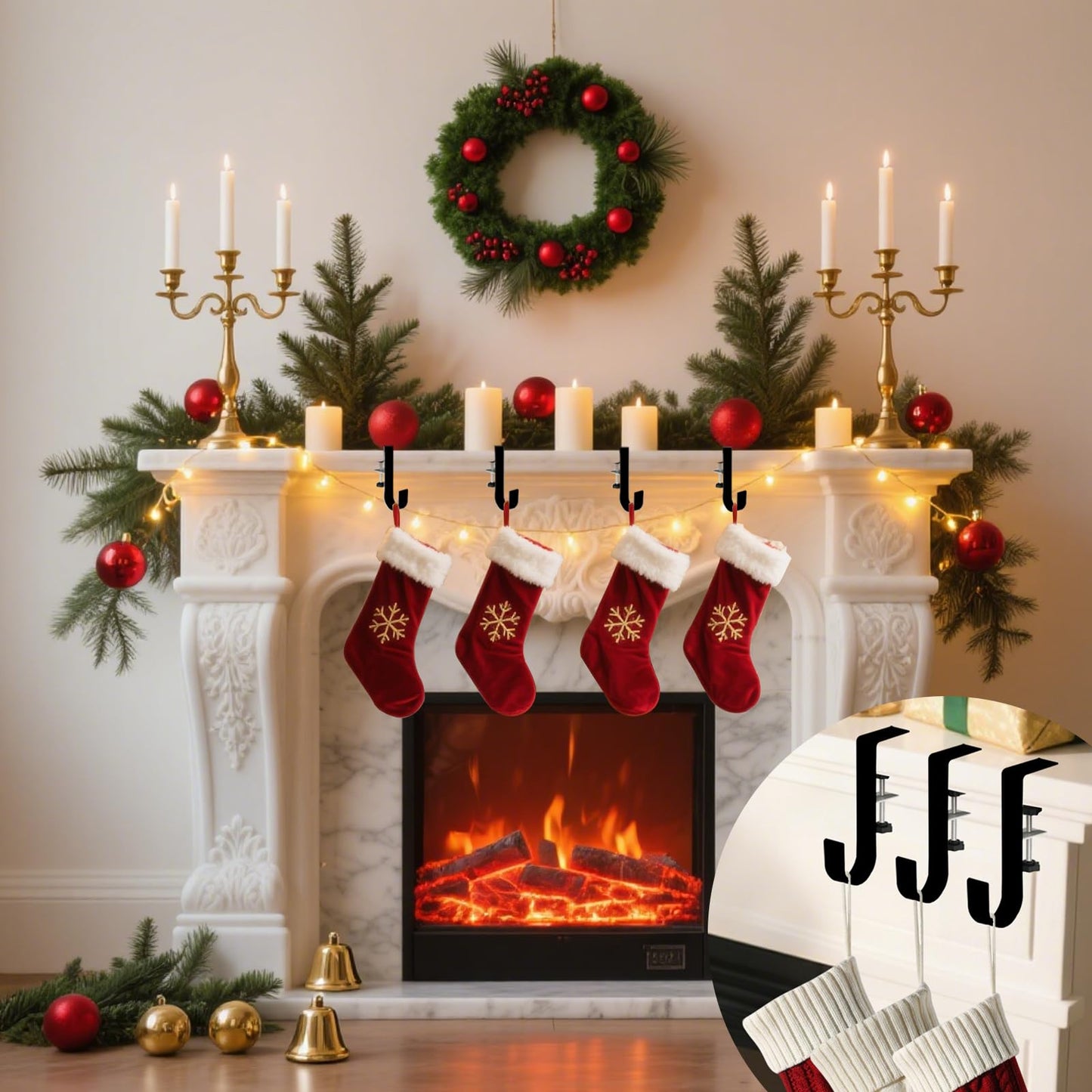 Stuzos Christmas Stockings Holder Hanger, Stocking Holders for Mantle,Mantle Garland Hanger,Garland and Stocking Hangers for Mantle, Fireplace Garland and Stocking Hanger (Style J, 3pcs)