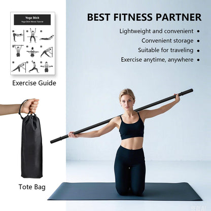 Wasoyun Yoga Stick 5ft, Adjustable Stretching Stick with 4 Steel Rods, Non-Slip Handle and Exercise Guide for Stretching and Exercise Physical Therapy, Pilates, Multi-Functional Fitness Stick.