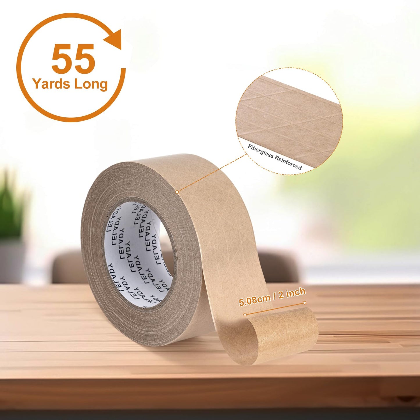 LELADY Kraft Paper Tape 2 Inch x 55 Yards - 2 Rolls Self Adhesive Gummed Packing, Reinforced Heavy Duty Brown Tape for Masking, Sealing, Packing
