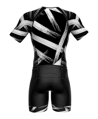 Sparx Mens Elite Aerosuit Triathlon Suit Mens Short Sleeve Tri Suit Skinsuit (Brushes, Medium)