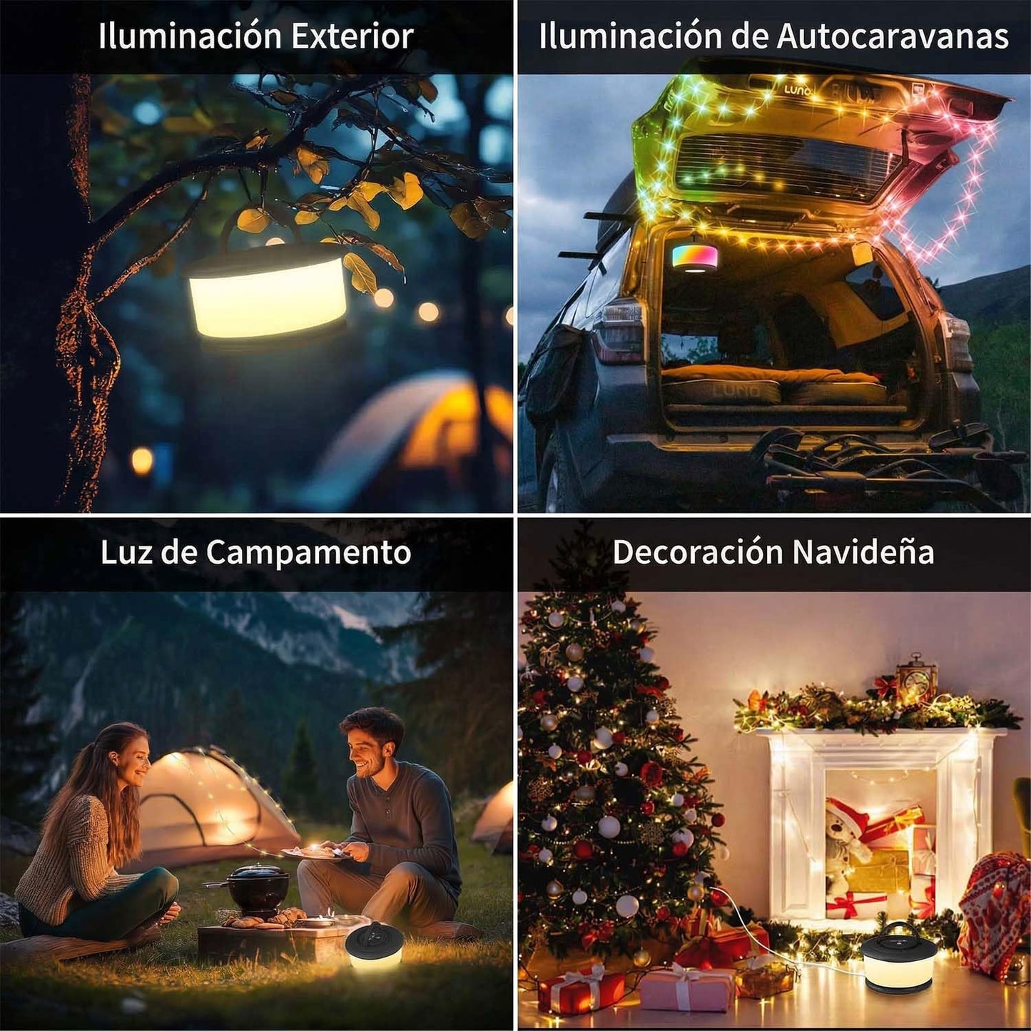 Camping String Lights,2 in 1 Upgraded 32.8FT Rechargeable Tent Lights String with 19 Lighting Modes,Quick Storage camping lights，Portable LED Lamp for Bedroom Yard Decor Christmas Camping(Black)