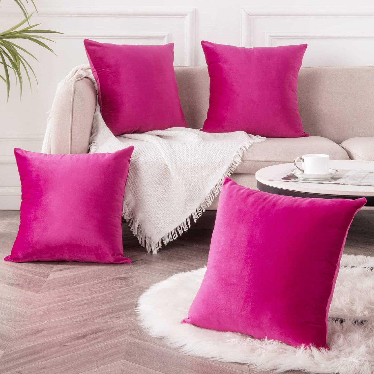 HERAYLI Velvet Decorative Throw Pillow Covers, Soft Square Cushion Case Home Decor for Living Room Couch Bed Sofa, Set of 2 Pack, Hot Pink, 20x20 Inch