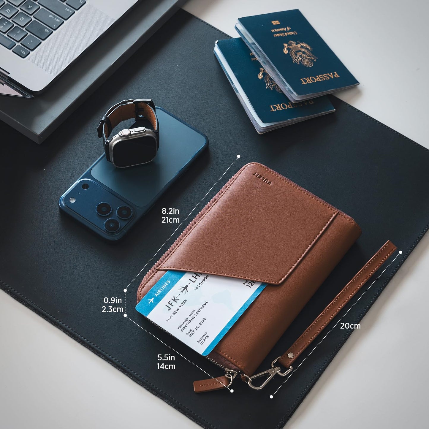 VULKIT Family Passport Holder for 4 Passports - RFID Blocking Travel Wallet Holds Up to 5, Organizer with 4 Slots for Cards & SIM, Secure Zipper Closure, Family Travel Essentials (Espresso)