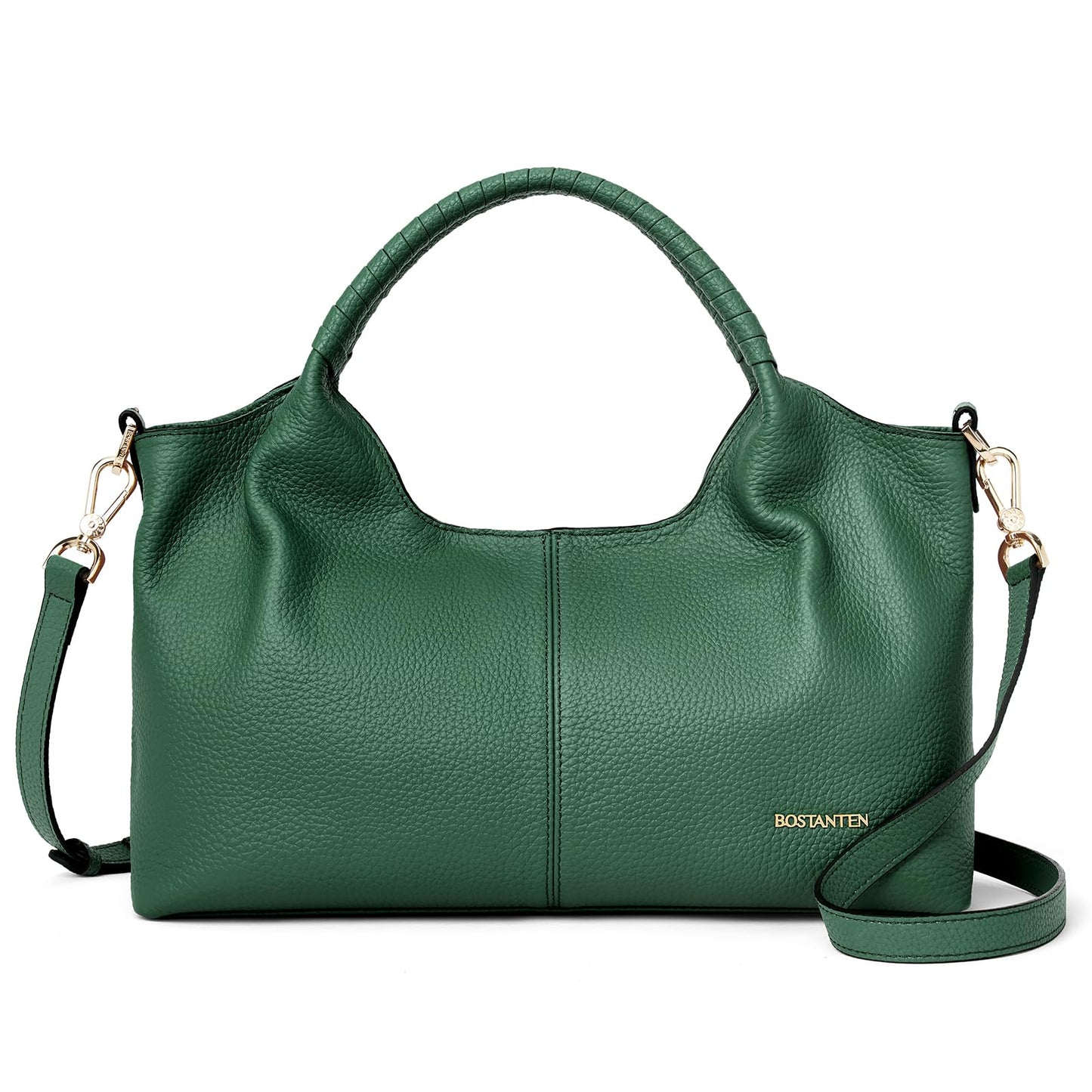 BOSTANTEN Genuine Leather Purses for Women Designer Handbags Crossbody Shoulder Bags Top Handle Satchel with Adjustable Strap (Dark green)
