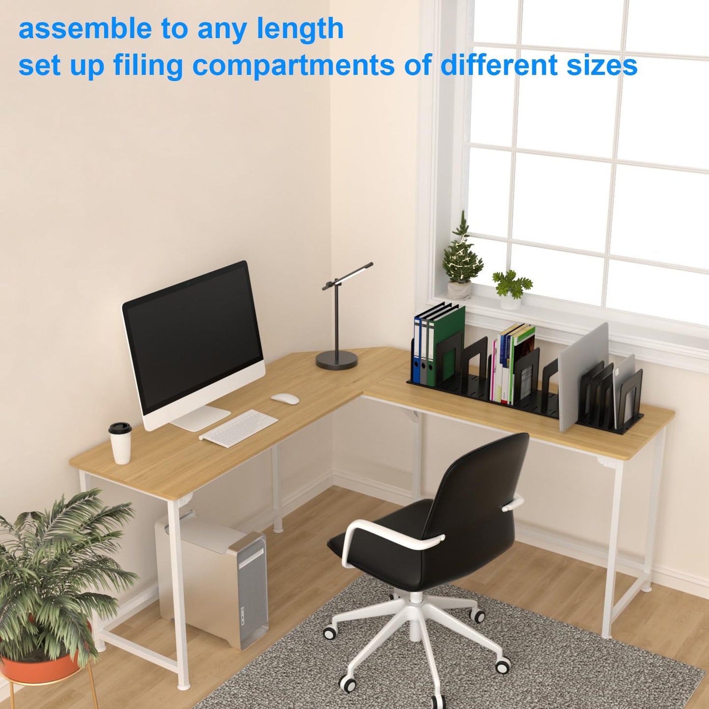 LuluEasy Adjustable Vertical File Sorter Sturdy Plastic Expandable Upright File Holder, Desktop Binder Organizer, School Office File Organizer Bookshelf Divider, Assemble Easily Endlessly, Black