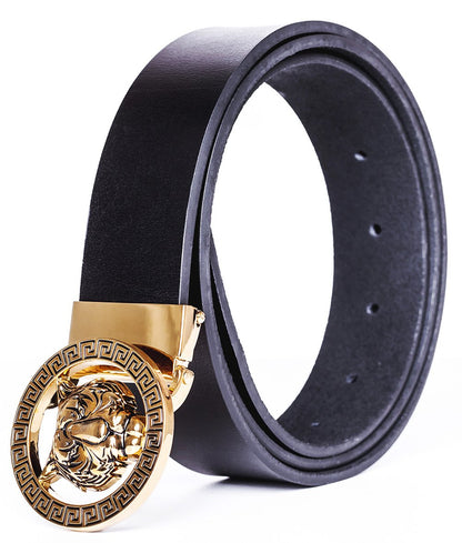 Old John leather Men's Luxury Gold Tiger Buckle 35-mm Italian Leather Belt (105cm/41.3inch(34-36), Black)