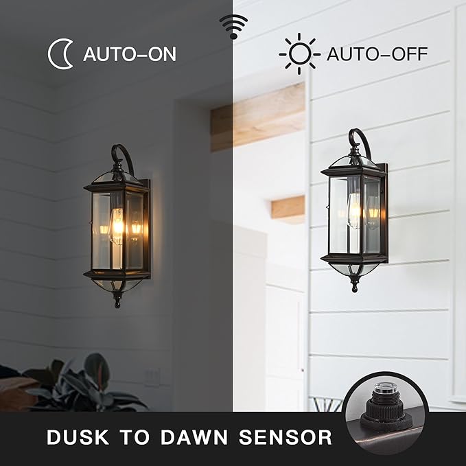 20''H Dusk to Dawn Sensor Outdoor Lighting Copper Large Porch Light Wall Mount with Tempered Glass Exterior Light Fixture for Garage,Porch,Patio,Oil-Rubbed Bronze,E26 Socket,1 Pack
