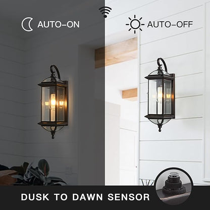20''H Dusk to Dawn Sensor Outdoor Lighting Copper Large Porch Light Wall Mount with Tempered Glass Exterior Light Fixture for Garage,Porch,Patio,Oil-Rubbed Bronze,E26 Socket,1 Pack