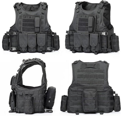 Tactical Vest for Men - Black Molle Airsoft Gear with Cap | Durable & Lightweight