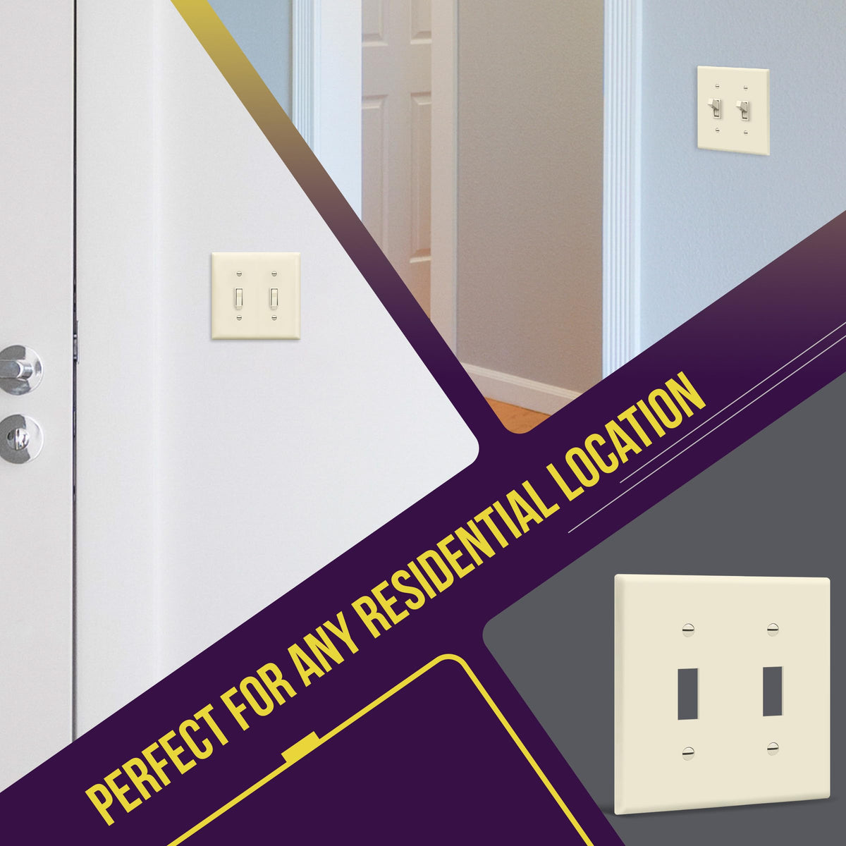 ENERLITES Toggle Light Switch Wall Plate, Gloss Finish, Size 2-Gang 4.50" x 4.57", Unbreakable Polycarbonate Thermoplastic, 8812-LA, Light Almond