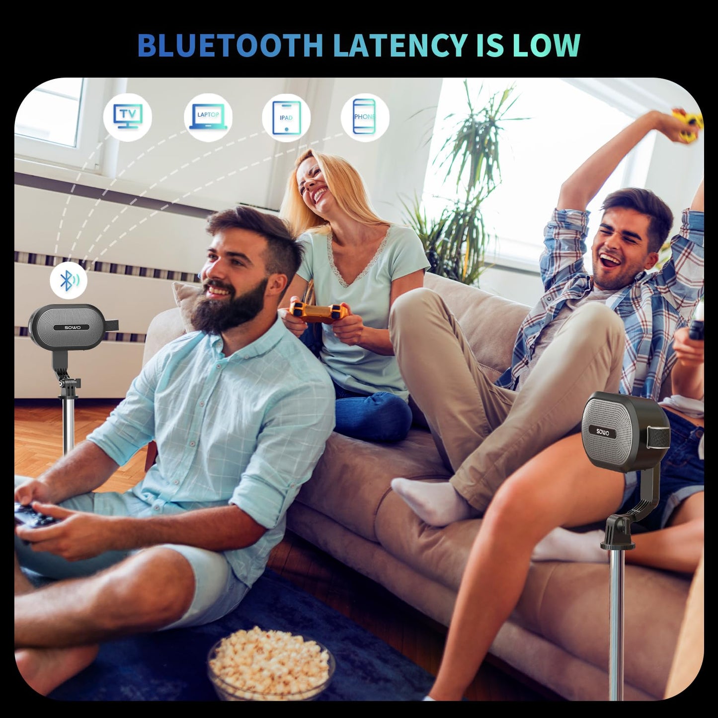 SOWO Wireless Dual Bluetooth Speakers Set, Adjustable Stands 2Pcs, High-Fidelity Stereo Sound, Smart Pairing Sync, Surround Sound with Portable Lightweight Case for Home, Travel, Party, Birthday