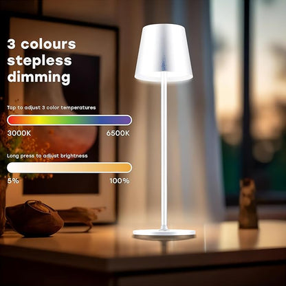 2 Pack Cordless Table Lamp,Portable LED Desk Lamp, 5200mAh Battery Operated, 3 Color Stepless Dimming Up, for Restaurant, Bedroom, Bars, Outdoor Party, Camping, Coffee Shop Night Light White