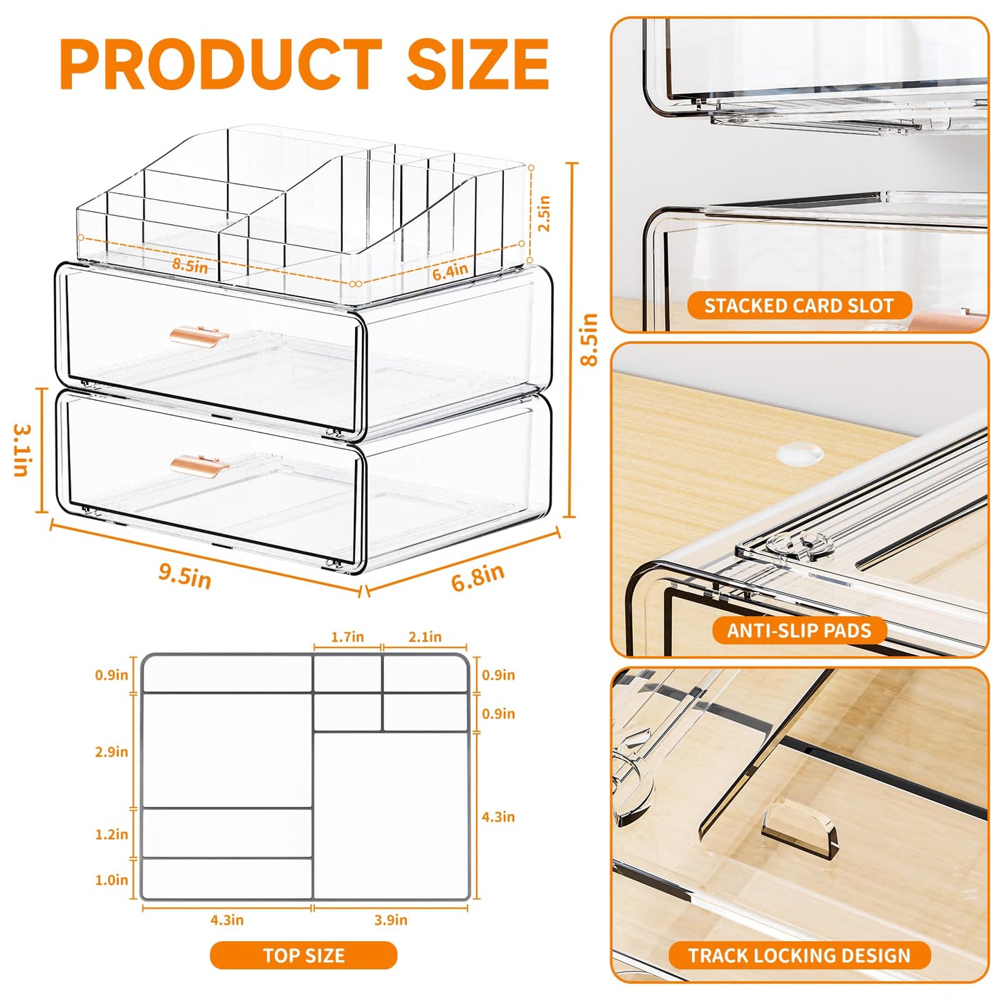 Yieach Clear Acrylic Makeup Organizers Countertop for Dresser,Desk,Bathroom Vanity,3 Tier Stackable Make up Holders and Makeup Cabinet,Tiered Cosmetic Storage and Make up Containers for Palette,Brush