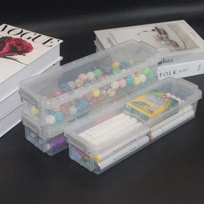Chistepper 4 Packs Extra Long Pencil Box Large Capacity Pencil Case Clear Plastic Storage Container Long Paint Brush Storage Box Plastic Pencil Holder with Latching Lids (Transparent + Grey)