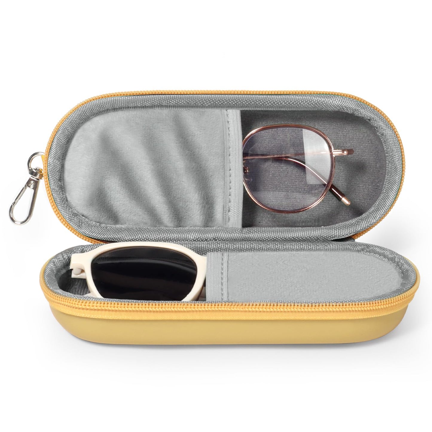 Huvon Double Eyeglasses Case, Dual Glasses Sunglasses Organizer with Zipper Closure, Eyewear Storage Box for Men Women Travel (Mellow Yellow)