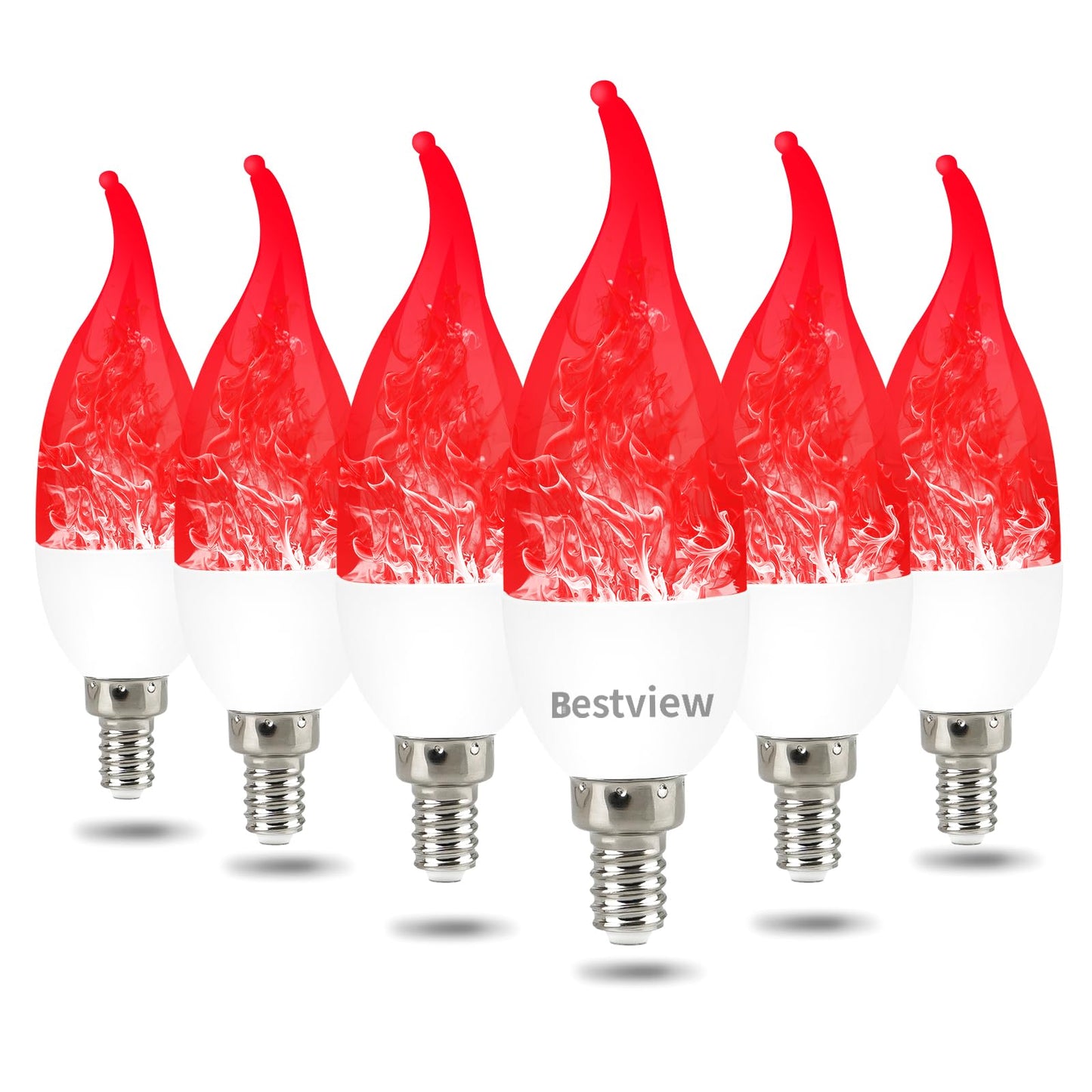Bestview LED Flame Effect Light Bulbs,3 Modes Flickering Light Bulbs, Smart E12 Chandelier Base Candle Fire Light Bulb for Halloween, Christmas, Porch Indoor&Outdoor Home Decoration -6 Pack(Red)