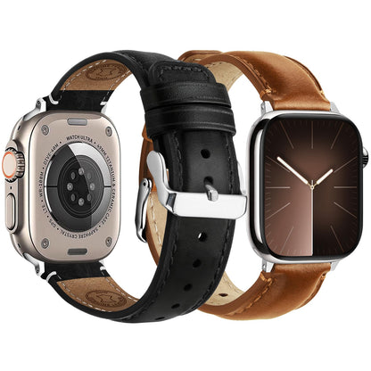 Fullmosa Leather Band Compatible with Apple Watch Bands 49mm 46mm 45mm 44mm 42mm,Top Grain Leather iWatch Straps for Apple Watch Ultra SE Series 11 10 9 8 7 6 5 4 3 2 1,Black+Silver/Brown+Silver