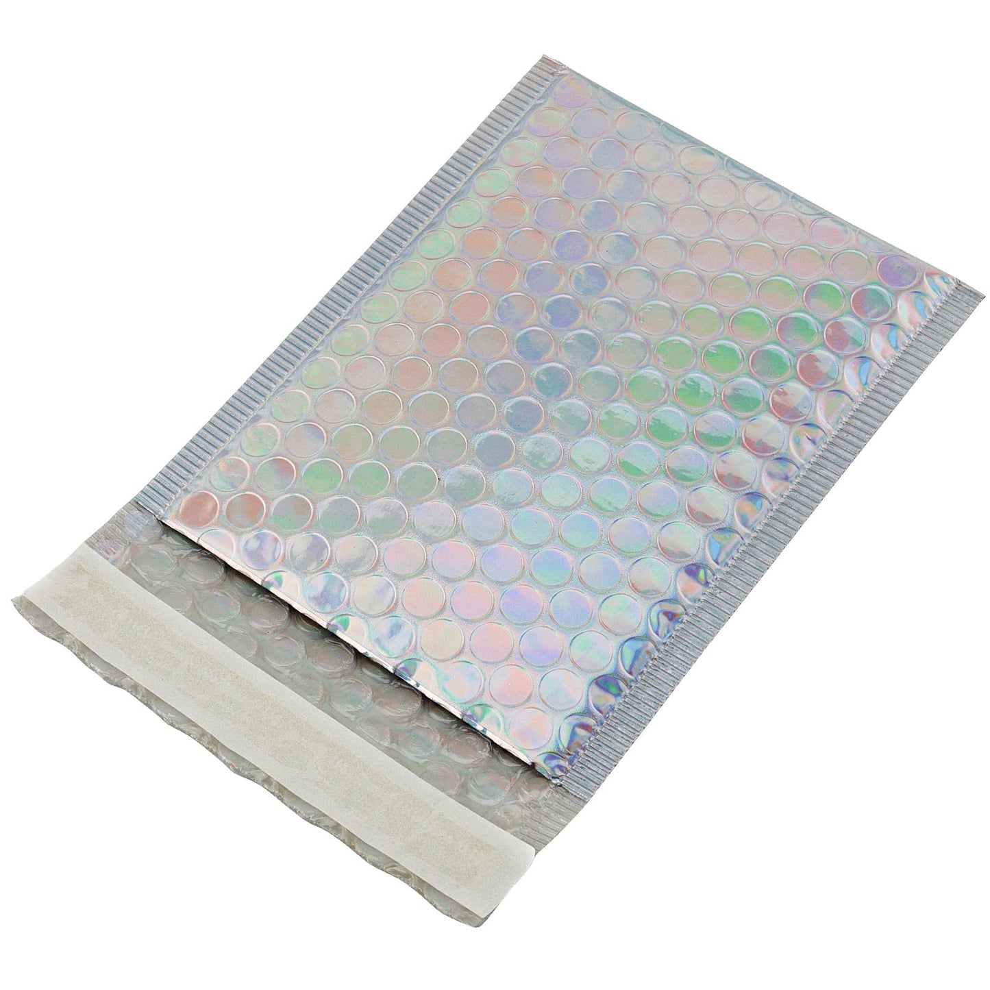 HOIGON 100 PCS 5 x 6 Inch Silver Metallic Bubble Mailers, Foil Glitter Poly Padded Mailing Cushion Envelopes, Holographic Self Seal Adhesive Shipping Bags for Mailing, Packing