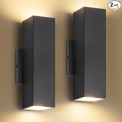 BesLowe 2-Pack Outdoor Wall Lights, LED Up and Down Lights Outdoor, Modern Wall Sconces Porch Light, Black Exterior Lighting Fixtures Wall Mount, Outside Lights for House Front Door Garage, 3000K