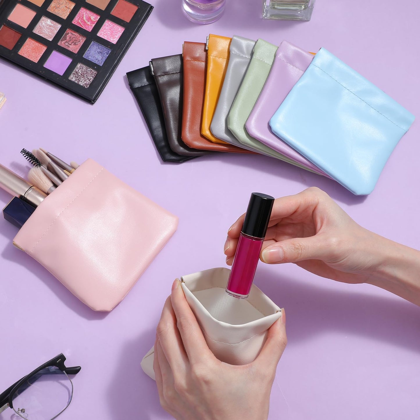Leooomap 30 Pcs Leather Squeeze Coin Purse Pouch, Small Coin Purse Bulk, Mini Make Up Bag Set, Waterproof Self-Closing Mini Cosmetic Bag for Women, 10 Colors PU Pocket Organizer for Jewelry Lipstick