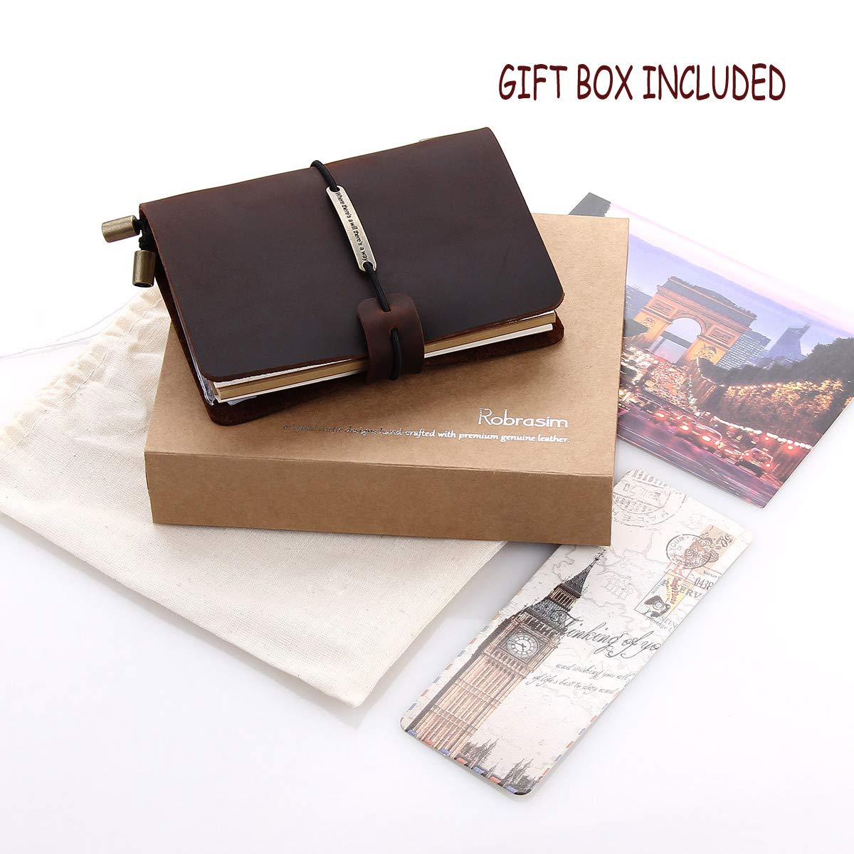 Robrasim Refillable Handmade Travelers Notebook, Leather Travel Journal Notebook for Men & Women, Perfect for Writing, Gifts, Travelers, Small Size 5.2" x 4" Inches - Coffee