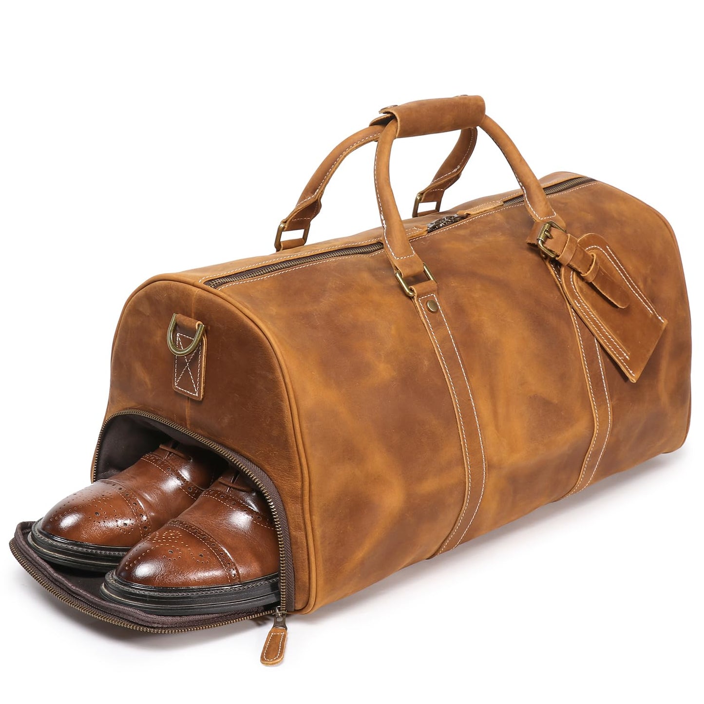 Luokir Mens Leather Weekend Bag Classic Leather Travel Duffel Bags YKK Zipper with Shoes Compartment Sports Vintage Travel Luggage Overnight Carry On Bags (Vintage Brown, 20 Inch)